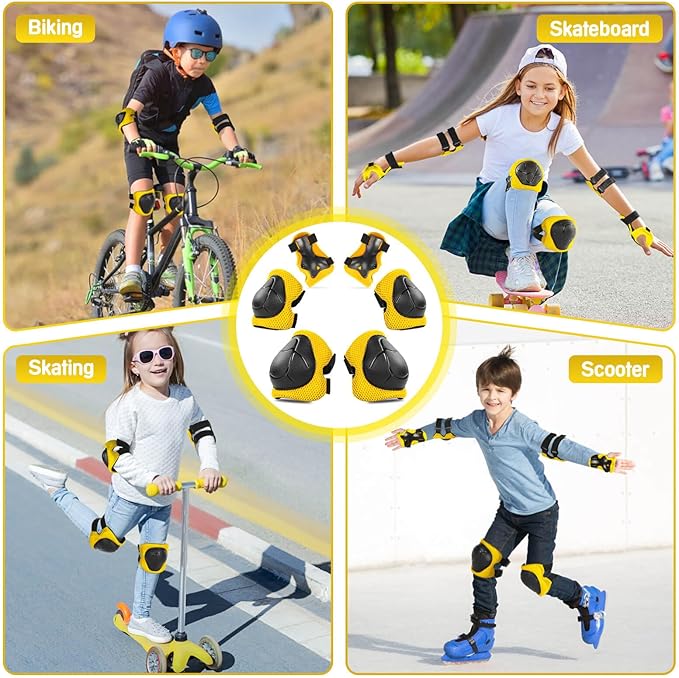 Wemfg Kids Protective Gear Set Knee Pads for Kids 3-14 Years Toddler Knee and Elbow Pads with Wrist Guards 3 in 1 for Skating Cycling Bike Rollerblading Scooter