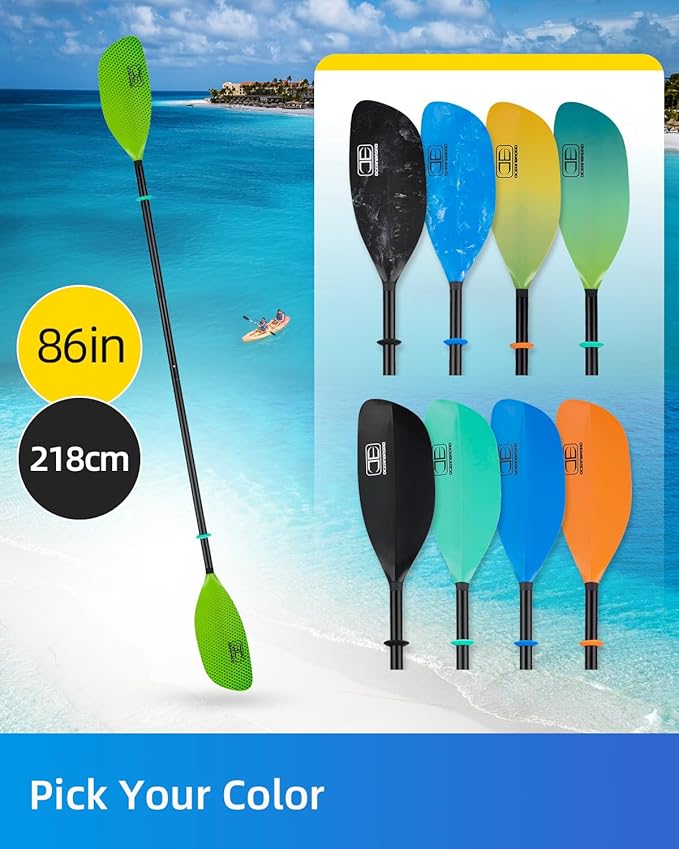OCEANBROAD カヤックパドル 86インチ/218cm、90.5インチ/230cm アルミ合金シャフト 2ピースフロータブルカヤックオール カヤック、カヌー、ボート用