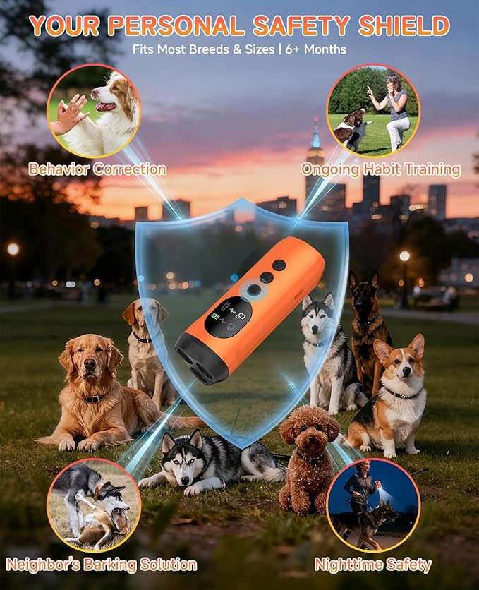 ATESON 3X Ultrasonic Dog Bark Deterrent, Long Range Anti Barking Device for Small Dog, Rechargeable Behavior Training Tool with Flashlight, Safe Humane for Indoor Outdoor Use