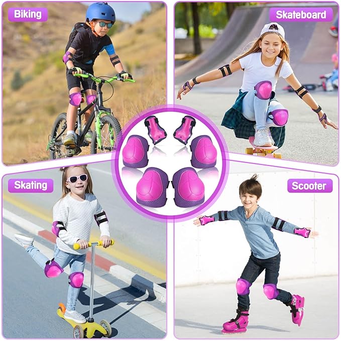Wemfg Kids Protective Gear Set Knee Pads for Kids 3-14 Years Toddler Knee and Elbow Pads with Wrist Guards 3 in 1 for Skating Cycling Bike Rollerblading Scooter