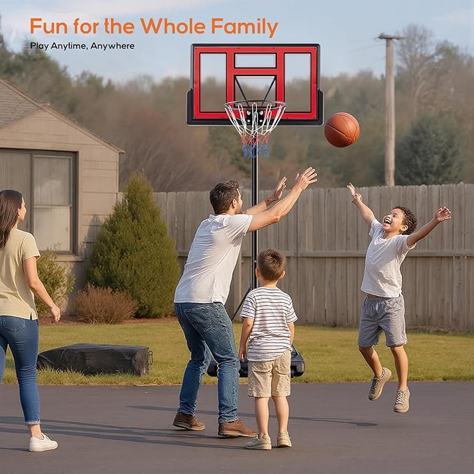 Portable Basketball Hoop Outdoor, Adjustable Basketball Hoops Goal System Shatterproof Backboard, Shock Absorbent Rim, Fillable Base for Swimming Pool/Backyard/Driveway