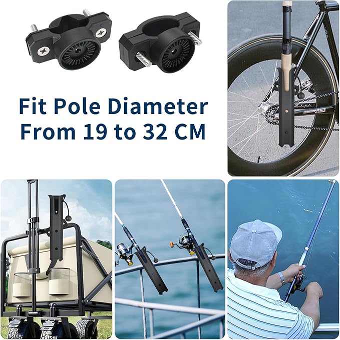 自転車、釣り椅子、カート、スクーター、オートバイ、ATV、ビーチカー用ポールマウント釣り竿ホルダー 2個、回転式釣り竿ホルダー、ポールマウントクランプ付き