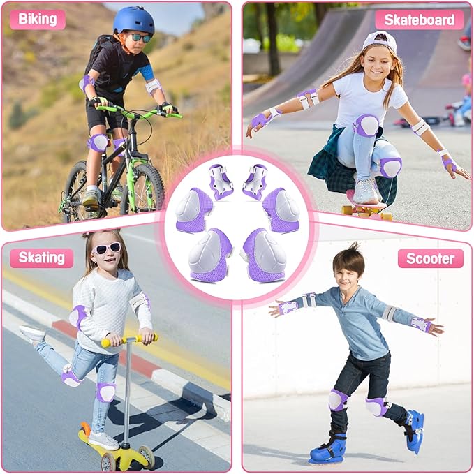 Wemfg Kids Protective Gear Set Knee Pads for Kids 3-14 Years Toddler Knee and Elbow Pads with Wrist Guards 3 in 1 for Skating Cycling Bike Rollerblading Scooter