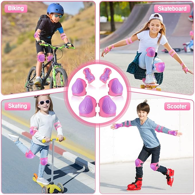 Wemfg Kids Protective Gear Set Knee Pads for Kids 3-14 Years Toddler Knee and Elbow Pads with Wrist Guards 3 in 1 for Skating Cycling Bike Rollerblading Scooter