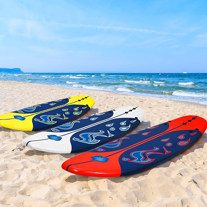 KOTEK 6' Surfboard, Surfing Board with 3 Removable Fins, Safety Leash, EPS Core & EPE Deck, Lightweight Surf Board for Teenagers, Adults, Beginners