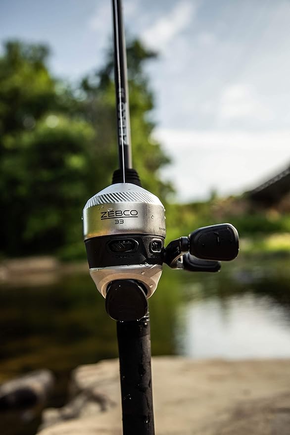 Zebco 33 Spincast Reel and 2-Piece Fishing Rod Combo, 5-Foot 6-Inch Durable Fiberglass Rod, Quickset Anti-Reverse Fishing Reel with Bite Alert
