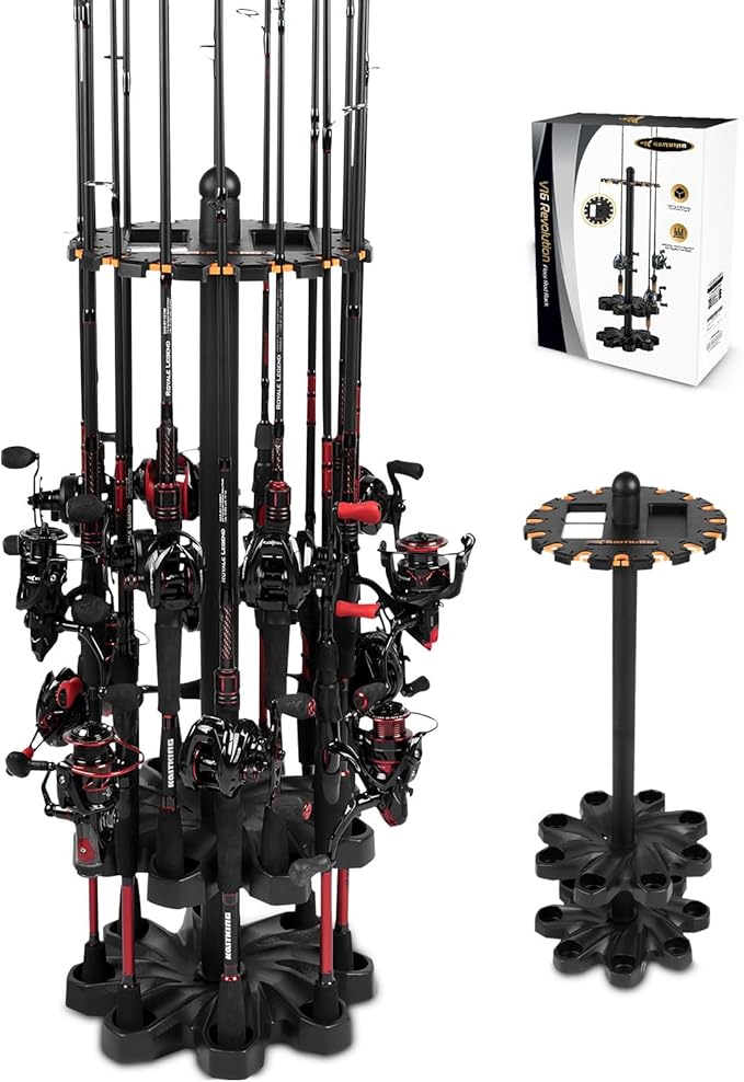 KastKing V16 Fishing Rod Holder for Garage, Floor Rack Holds Up to 16 Rods & Combos, Space-Saving Fishing Pole Organizer with Protective Foam, Durable ABS, Fishing Gear & Accessories Gift for Men