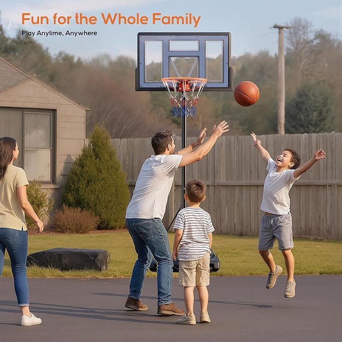 Portable Basketball Hoop Outdoor, Adjustable Basketball Hoops Goal System Shatterproof Backboard, Shock Absorbent Rim, Fillable Base for Swimming Pool/Backyard/Driveway