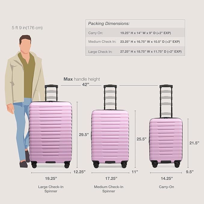 U.S. Traveler Boren 拡張可能ハードサイド 頑丈トラベルラゲージ 8輪スピナー付き ラベンダー, 大型30インチ(預け入れサイズ)