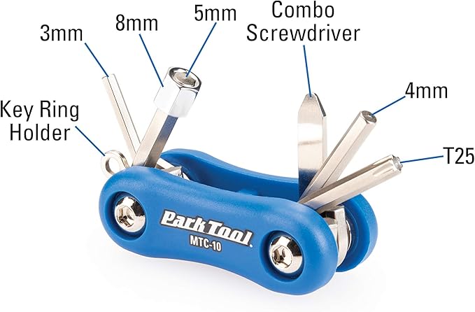 Park Tool MTC-10 Bicycle Multi-Tool with 3, 4, 5 & 8mm Hex Wrenches, T25 & Screwdriver