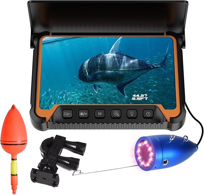 水深温度センサー付き水中釣りカメラ、7インチHD魚群探知機カメラ100ftロングケーブルIR LEDナイトビジョン広角レンズラインカメラ カヤック湖ボート氷釣りポータブル魚群探知機