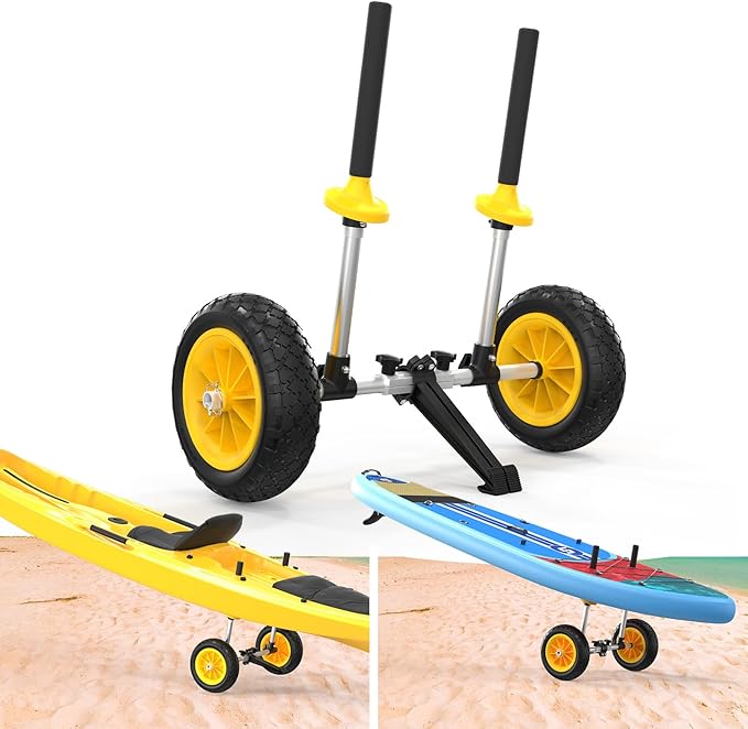 Bonnlo Kayak Cart with 10in Kayak Wheels, 7.1"-17.1" Adjustable Width, Detachable Kayak Dolly with Adjustable Angle Kickstand, Strap Free Kayak Trolley for Sit on Top Kayaks