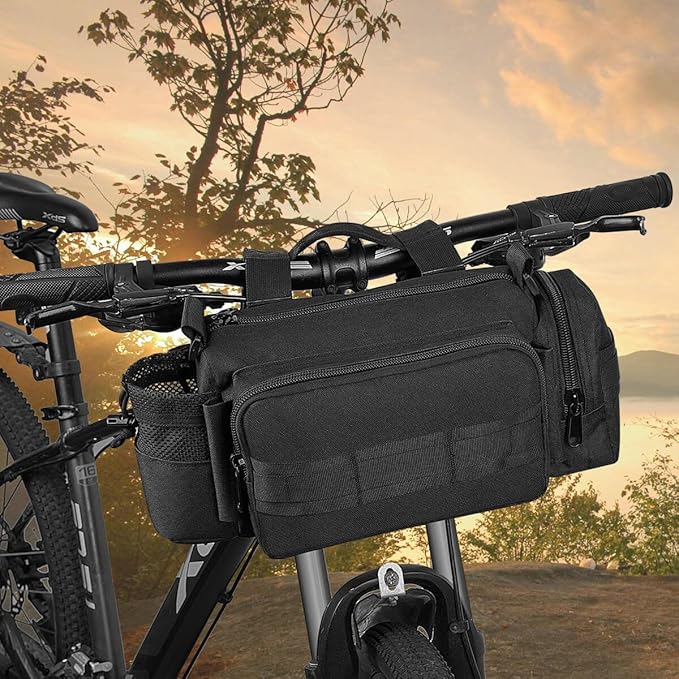 BraveHawk OUTDOORS Bike Handlebar Bag, 900D Nylon Oxford Multi-Purpose Tactical Waist Bag Heavy-Duty Water Resistant MOLLE Outdoor Bicycle Pack for Cycling Hiking (Large)