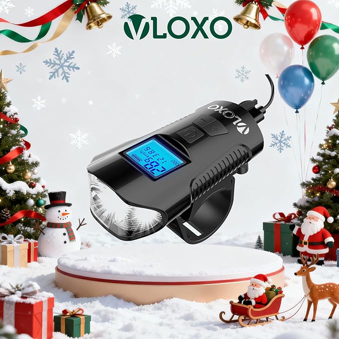 VLOXO Bike Speedometer with LED Bike Light, IP65 Waterproof Bicycle Odometer with Horn LED Front & Tail Light USB Rechargeable Bicycle Computer