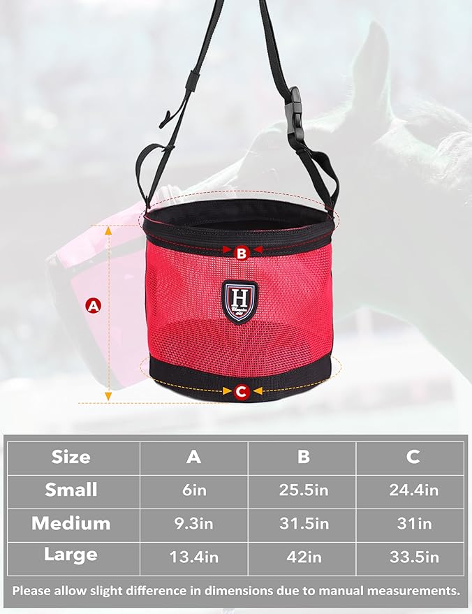 Harrison Howard Horse Muzzle Feed Bag Nylon Mesh Grain Feed Bag with Padded Neck Strap Adjustable Belt Pink Small