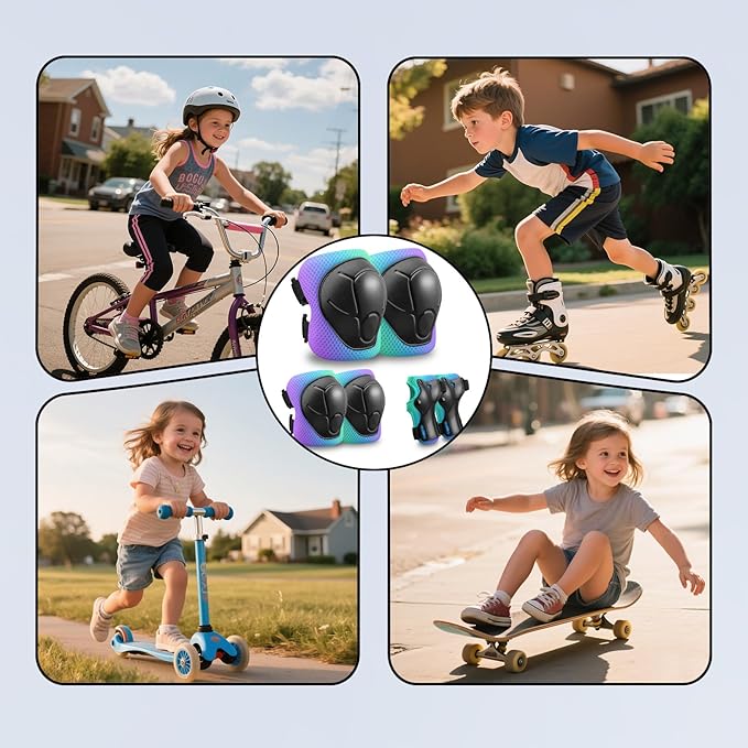 Kids Protective Gear Set Knee Pads for Kids 3-14 Years Toddler Knee and Elbow Pads with Wrist Guards 3 in 1 for Skating Cycling Bike,Biking, Roller Skates, Scooters
