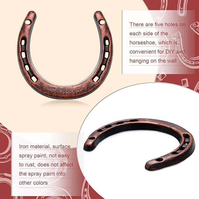 Shimeyao 10 Pcs Horseshoe Bulk Cast Iron 4.5 x 4.3 Inch Horseshoes for Adults Wall Hung Good Luck Handmade Decorations Horse Theme Party Wedding Birthday Supplies (Red Bronze)