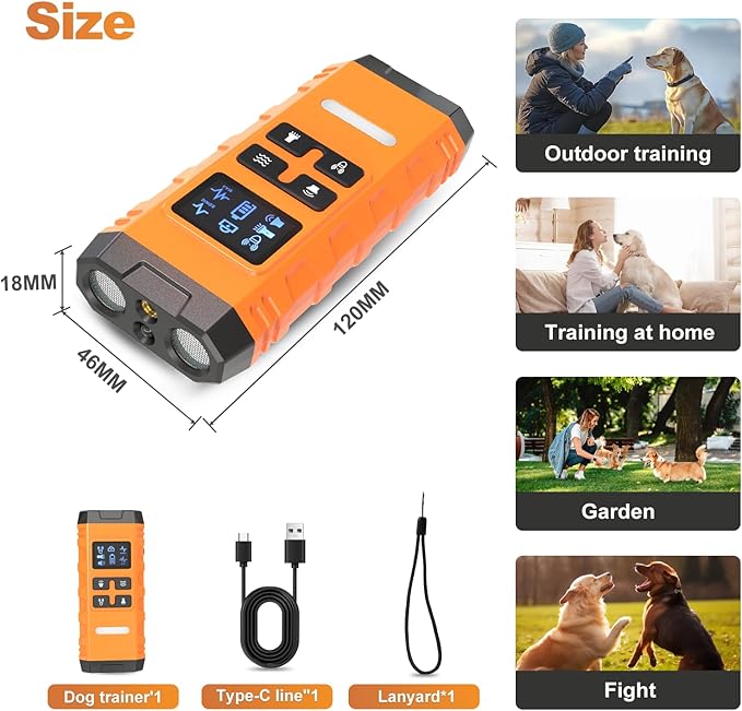 Dog Bark Deterrent Device,Anti Barking Device for Dogs, Ultrasound Dog Bark Deterrent,Best Anti-Barking Device, 4 Modes & LED Light & LCD Screen Portable Indoor & Outdoor(Orange)