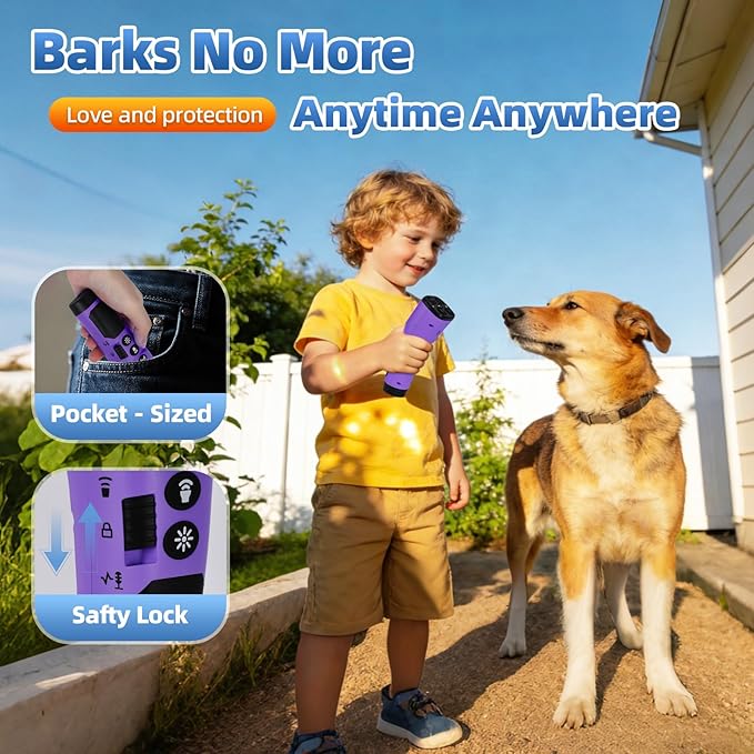 4X Ultrasonic Dog Bark Deterrent Device, 2026 Newest Stop Neighbors Dog Barking, 4 Nozzles Up 90% Efficiency, 3 Modes Humane Training Tool with Flashlight , Safe for Pet Indoor Outdoor(Purple)