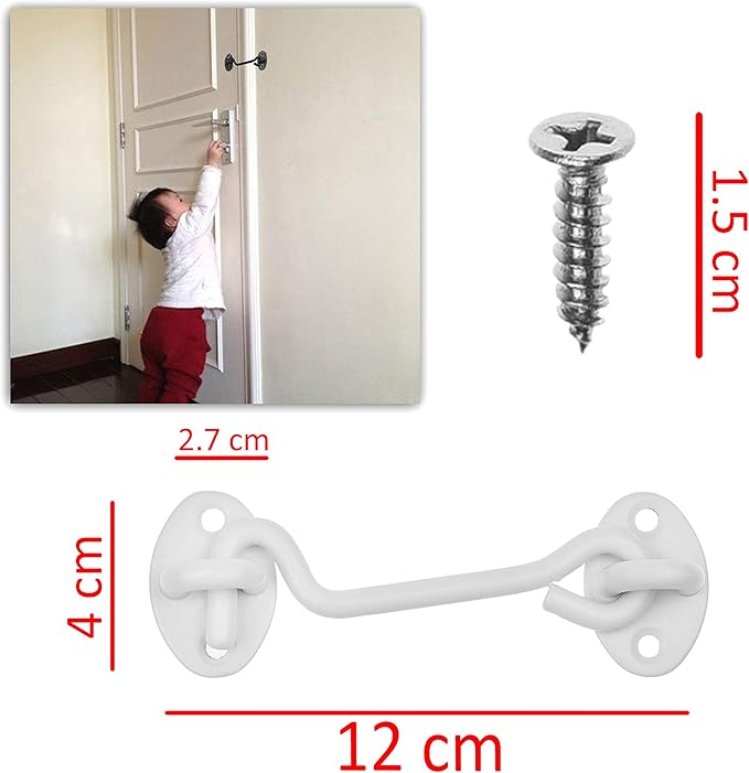 Kare & Kind Hook and Eye Latch (4-inch) - with Mounting Screws - Heavy Duty Locks for Door, Gates, Barns, Bathrooms, Cabins (1-White, 1-Black)