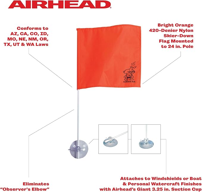 Airhead StIK-a-FLAG Water Ski Flag - Attaches to Boat Windshield for Convinience - Enhanced Visibility and Safety for Water Skiing