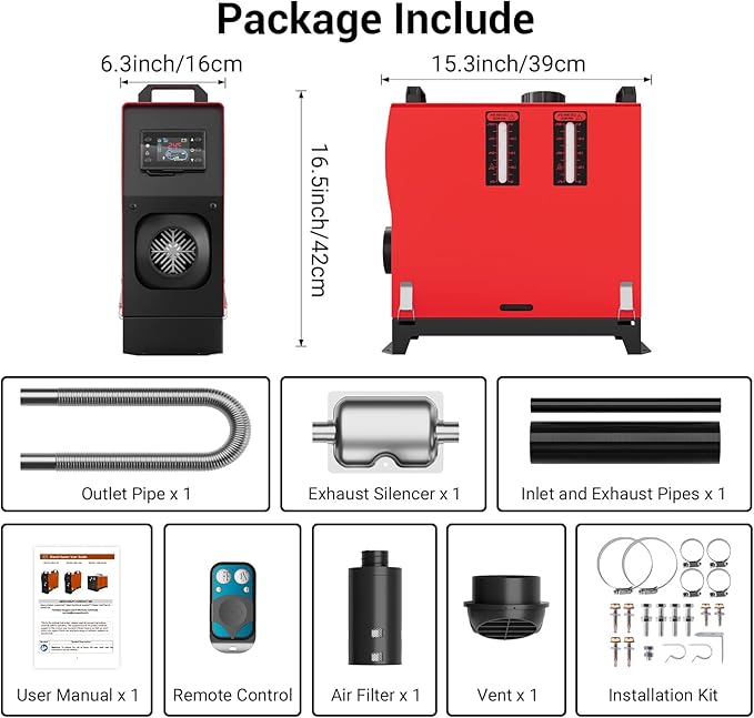 8KW Diesel Heater, 12V Portable Diesel Heaters All in One with Remote Control and LCD Screen,Diesel Air Heater with 1.3Gal Fuel Tank, Suit Work at Altitude 9842ft