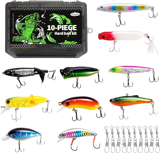 Fishing Lures - Tackle Box with Tackle Included, Fishing Kit with VIBs, Frogs, Minnows, Soft Baits, Hooks & Weights Accessories, Freshwater Lure Kit for Bass Walleye Trout