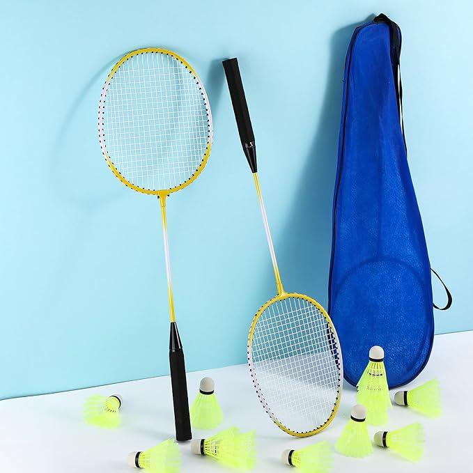 12 Pack Badminton Rackets Set Including Badminton Racquets, Nylon Shuttlecocks and Carry Bag for Outdoor Backyard Games Beginners