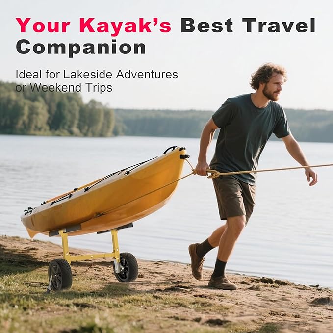 GanFindX Kayak Cart Canoe Trolley Carrier Kayak Accessories Transport Dolly with Solid Foam Wheels Upright Crossbar Heavy Duty Design