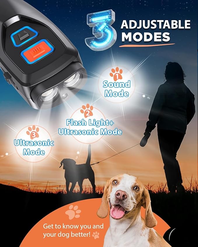 Dog Bark Deterrent Device, Ultrasonic Dog Trainer with 3 Modes, 50ft Range Anti Barking Device, Stops Unwanted Barking & Improves Dog Behavior, Dog WhistleSafe for Indoor Outdoor Use(Black)