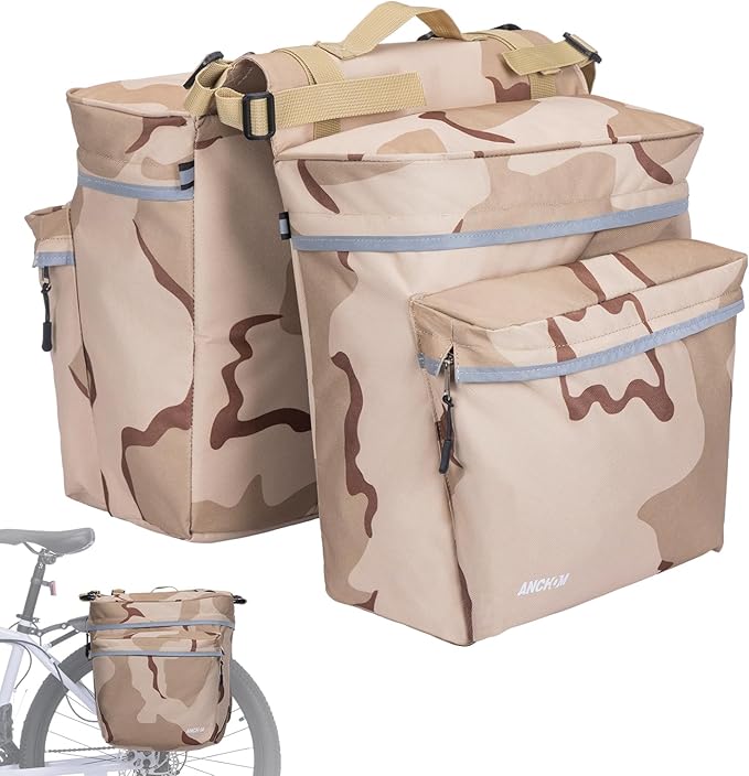 ANCHOM Bike Panniers, 34L Upgraded Water Resistant Saddle Bags for Bicycle Rear Racks, Bike Accessories for Mountain, Road & Electric Bikes, Bike Bag for Commuting, Beige