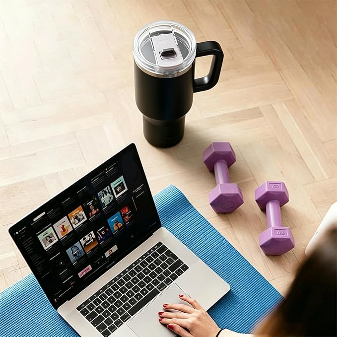 TYESO Vacuum Insulated Tumbler Water Bottle Cold Insulation Stainless Steel Bottle Straw Handle Mug Double Wall Wide Mouth (BLACK, 30 oz)