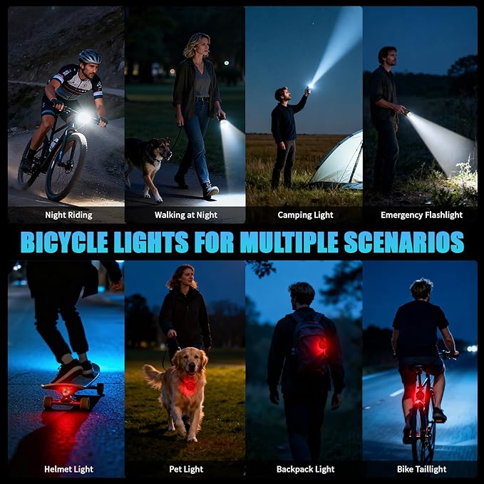 Bike Light for Night Riding, 2500LM Bicycle Headlight & Taillight, Multiple Modes, 3000mAh USB C Rechargeable Waterproof LED Bright Bike Headlights for Cyclists and Road Mountain and Commuters