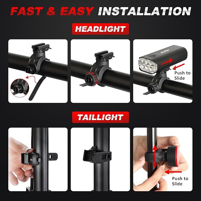 Ascher USB Rechargeable Bike Light Front and Back, Super Bright 1000 Lumens Bicycle Headlight and Compact Tail Light, 4 Light Modes, Large Capacity Battery Bike Lights for Night Riding Road Mountain
