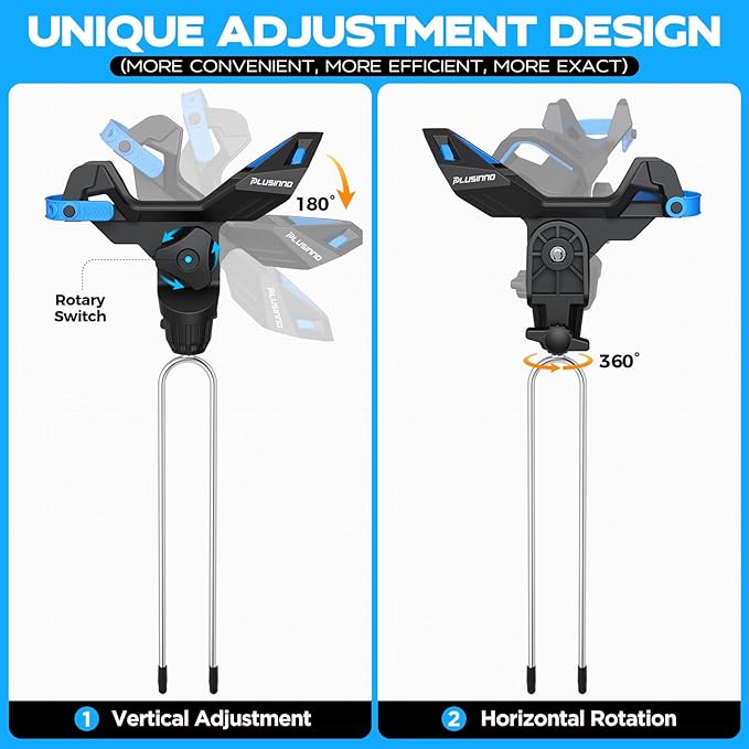 PLUSINNO 1/2/4 Pack Fishing Rod Holder for Ground, Upgraded Rod Holders for Bank Fishing, 360 Degree Adjustable Fishing Rod Holder Equipment, Fishing Gear, Fishing Gifts for Men.