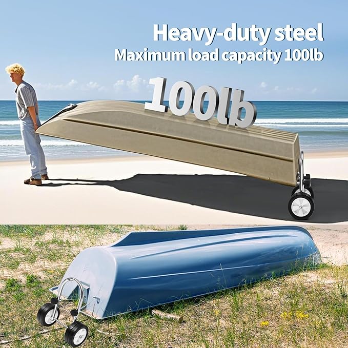 Boat Dolly Canoe and Fishing Boat, Heavy-Duty Chrome-Plated Steel Boat Carrier Cart with Dual Wheels, Adjustable Clamp(Fit Transoms up to 3" Thickness)