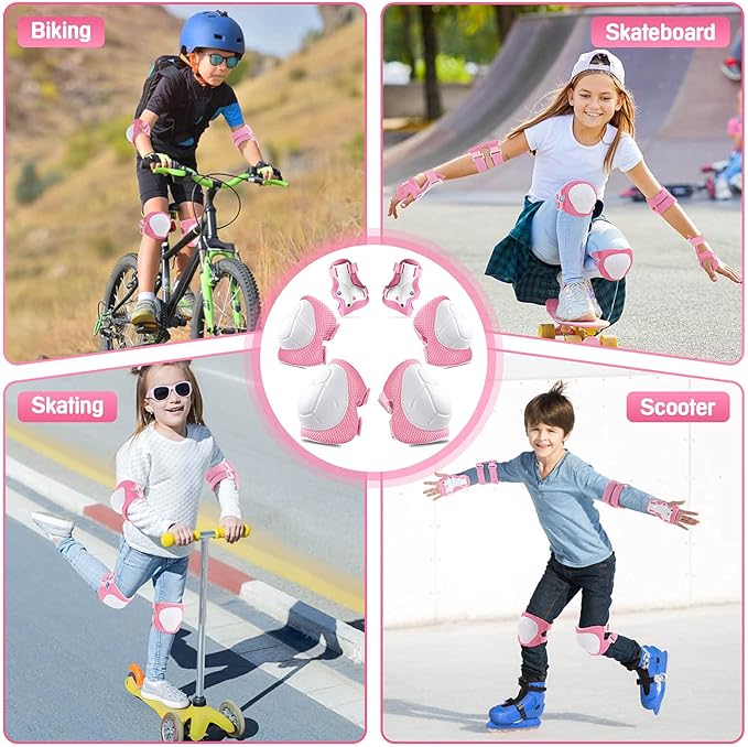 Wemfg Kids Protective Gear Set Knee Pads for Kids 3-14 Years Toddler Knee and Elbow Pads with Wrist Guards 3 in 1 for Skating Cycling Bike Rollerblading Scooter