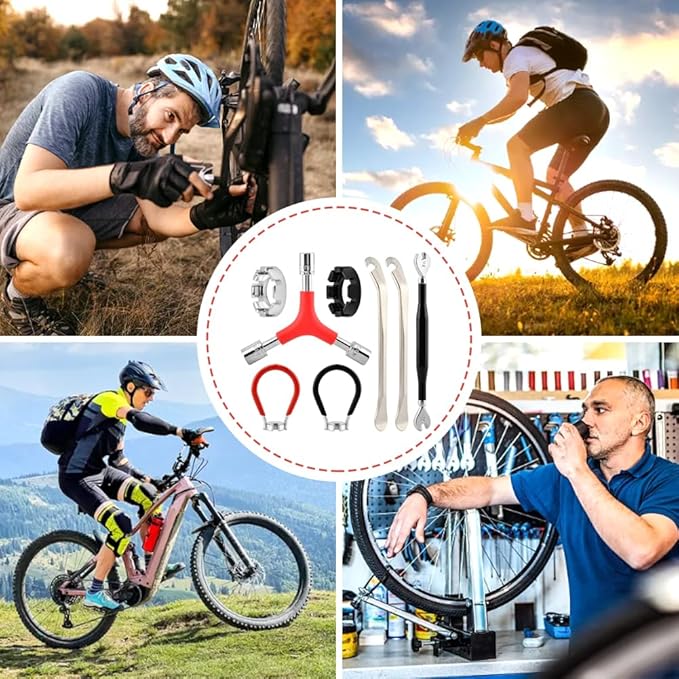 8Pcs Bicycle Spoke Wrench Bike Spoke Tool with 2 Bicycle Tire Levers, Bicycle Spoke Wrench Tools, Bicycle Rim Truing Tool Set, Cycling Pocket Tools for Bicycle Repair