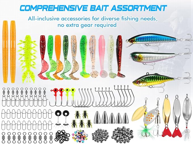 PLUSINNO Fishing Lures, 137Pcs Tackle Box with Tackle Included, Crankbaits, Spoon, Hooks, Weights & Other Accessories, Fishing Bait Lure Gear Kit Gift for Men Bass Freshwater