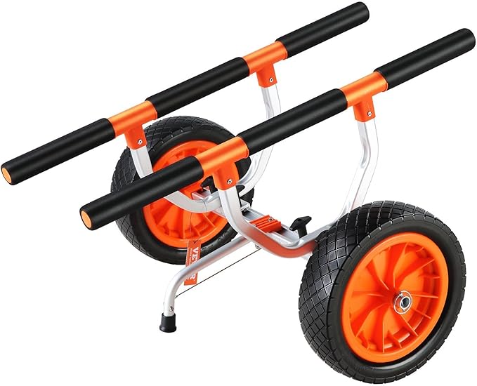 Heavy Duty Kayak Cart, Foldable Canoe Trolley Cart with 12'' Tires, Adjustable Width 6.69"-17.32",350 Lb Weight Capacity Kayak Trolley for Kayaks Canoes Paddleboards Float Mats Jon Boats