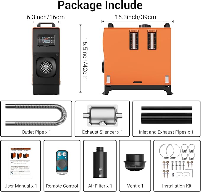 8KW Diesel Heater, 12V Portable Parking Heater, All in One Diesel Air Heaters with Remote Control and LCD Screen, Fast Heating with 1.3Gal Fuel Tank, for Campers RV Truck Boat Bus Car