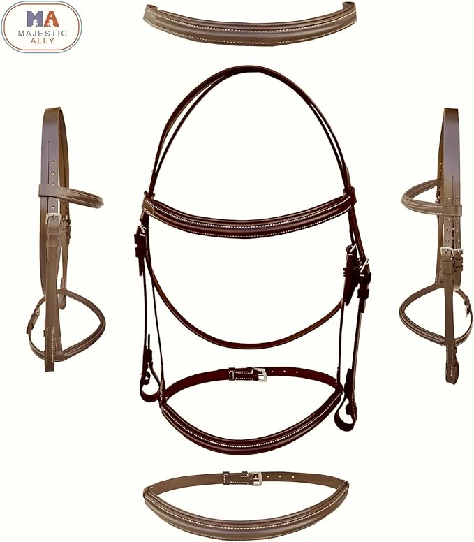 Majestic Ally Padded Raised English Bridle, Premium Leather, Matching Laced Reins