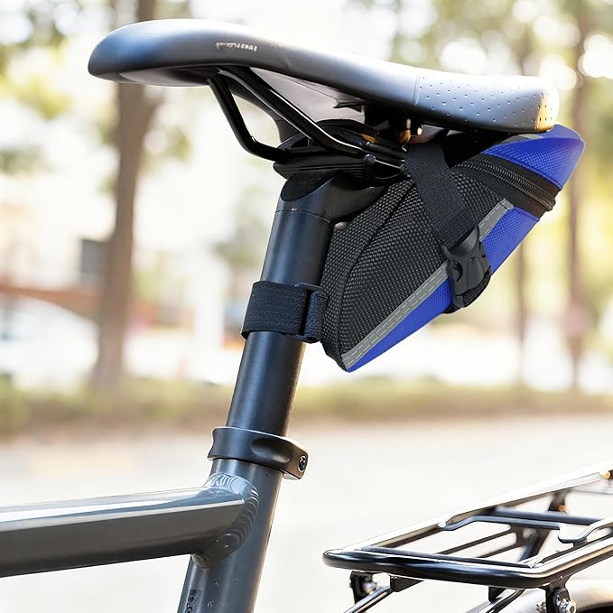 Bike Seat Bag - Bicycle Saddle Bag Under Seat Cycling Accessories Storage Pouch Wedge Pack for Mountain & Road Bike - Blue