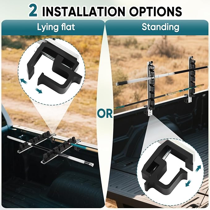 GADFISH Fishing Rod Holder for Truck Bed, Hold 6 Fishing Rods at Once, Adjustable Fishing Rod Holder Fits Most Fishing Rods, 2 Mounting Options