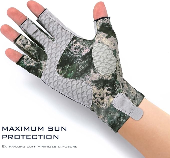 KastKing La Sal Fishing Gloves UPF50+ Sun Gloves UV Protection Fingerless Gloves Men Women for Outdoor, Kayaking, Rowing, Paddling, Canoeing, Hunting