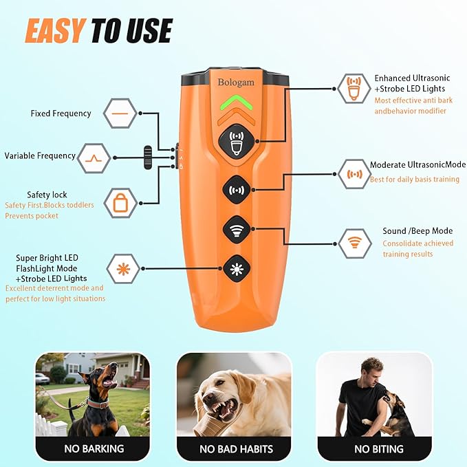 Dog Bark Deterrent Device,Ultrasonic Anti Barking Device,23ft|7modes|Flashlight|Beep,Safe Humane Portable Rechargeable Training Tool For Correcting Behaviors Own Dog/Managing Neighbor'S Barking Dogs