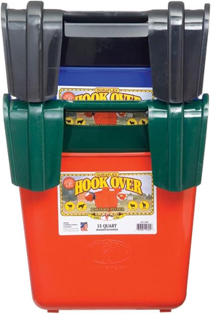 Little Giant® Plastic Hook Over Feeder | Mountable Livestock & Pet Feed Bucket | Horse Feed Bucket | Made in USA | 15 Quarts | Blue