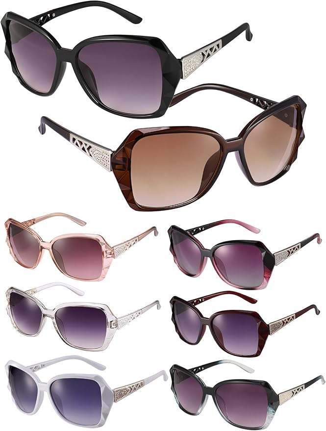 DragonflyDreams 4 Pcs Women Large Sunglasses, UV 400 Glasses Oversized Classic Trend Ladies Sunglasses Sparkling Large Frame