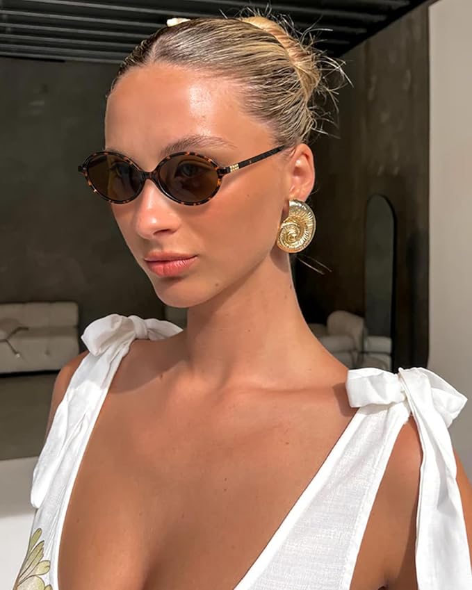 Retro Oval Sunglasses for Women Vintage 90s Y2K Trendy Designer Sun Glasses