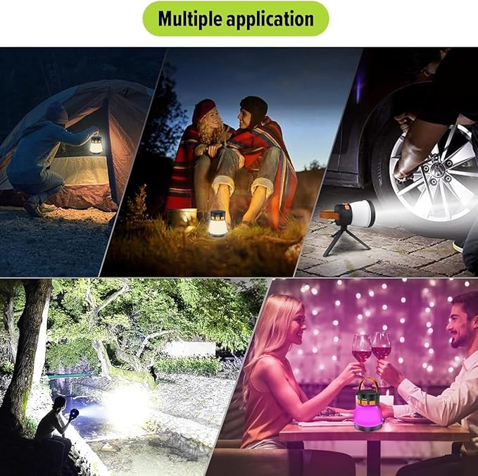 LED Camping Lantern, 1500 Lumens Spotlight Flashlight Rechargeable with Solar Panel Charging, Waterproof Spot Light, 8 Light Modes, 7500mAh, Camping Flashlight for Emergency, Orange&Brown